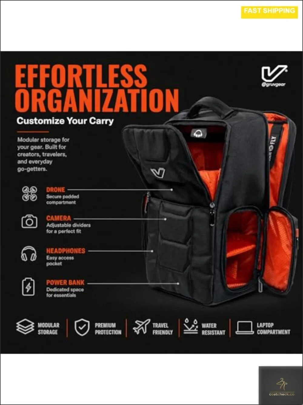20L Modular Tech Backpack with TSA-Friendly Laptop Compartment, Water Resistant
